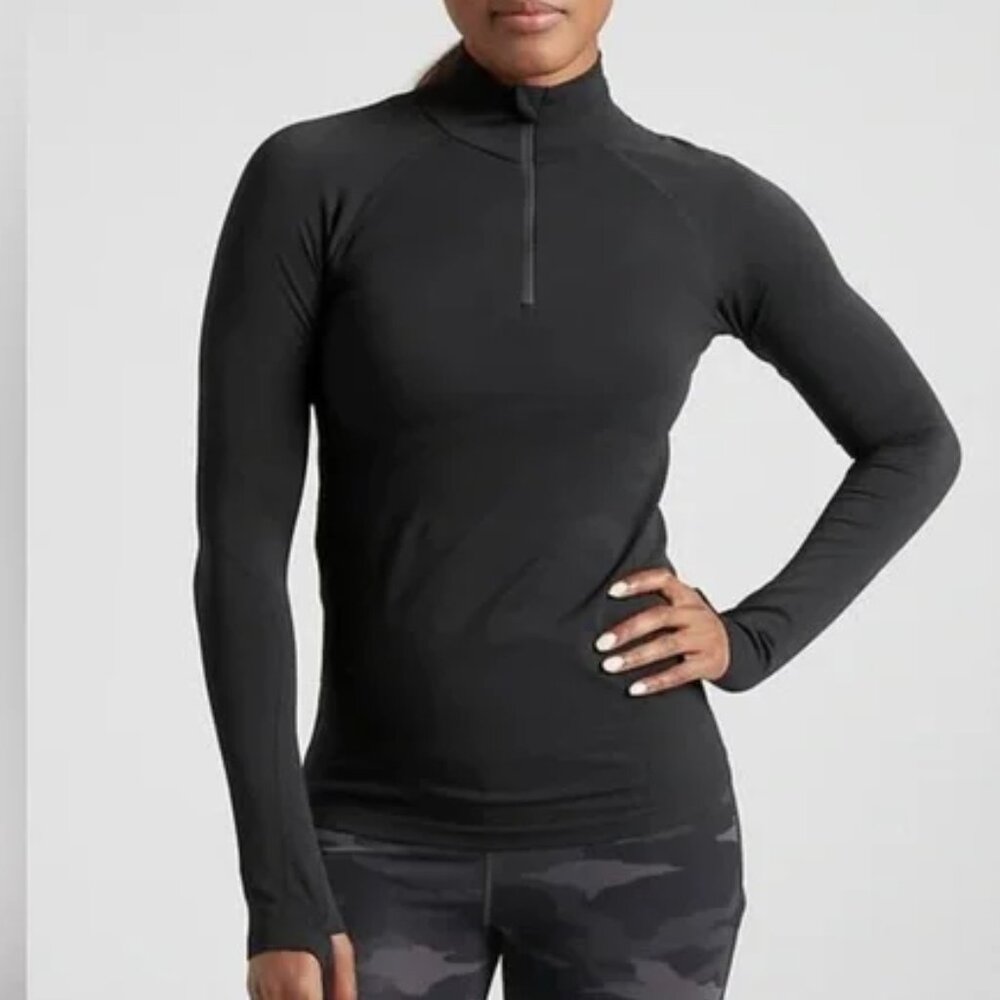 NWT Athleta Momentum 1/2 Zip Top in Black - Picture 3 of 10